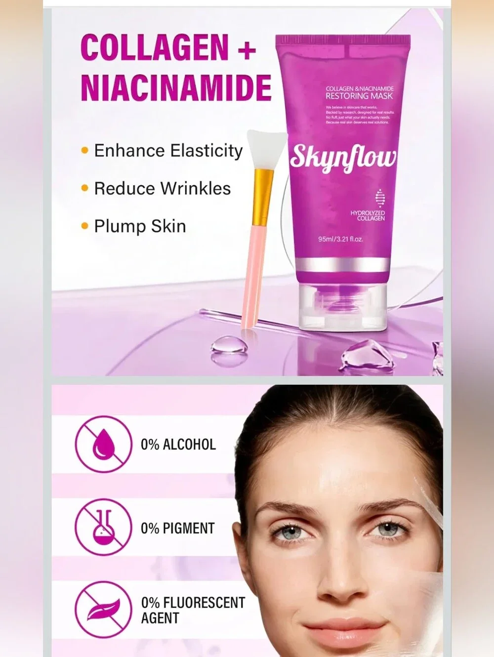 Skynflow Overnight Hydrating Sleep Mask 95ml with Silicone Brush - 3-in-1 Wash